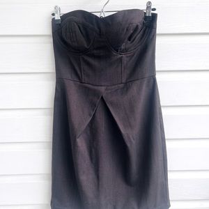 Haven, Brown Houndstooth Strapless Dress.